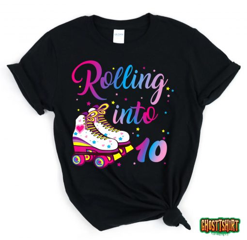 Roller Skate 10th Birthday Shirt Rolling Into 10 Years Bday T-Shirt