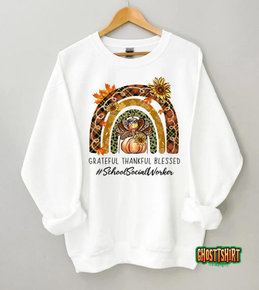 School Social Worker Thankful Grateful Rainbow Thanksgiving T-Shirt