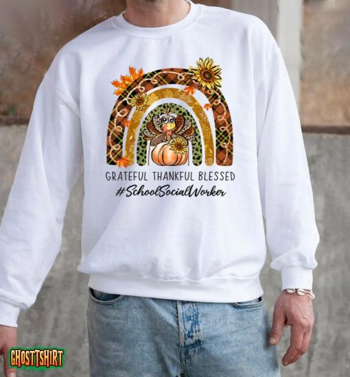 School Social Worker Thankful Grateful Rainbow Thanksgiving T-Shirt