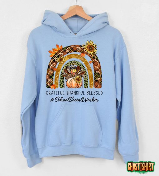School Social Worker Thankful Grateful Rainbow Thanksgiving T-Shirt