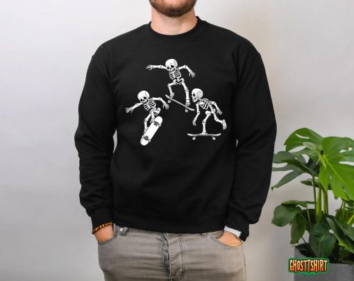 Skateboarding Skeletons Halloween Skater Boys Kids Skate T-Shirt