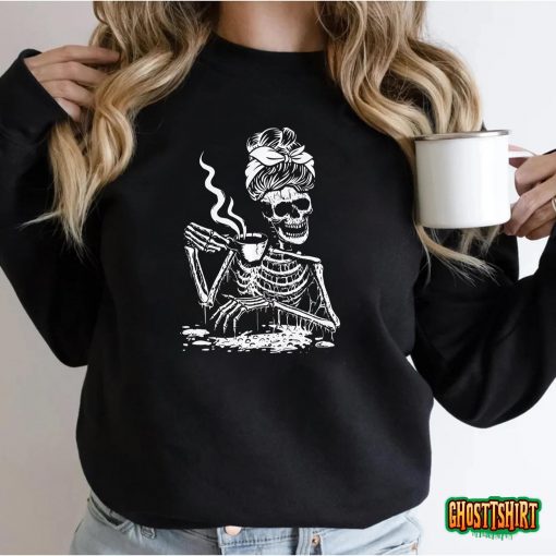Skeleton Coffee Messy Bun – Front Design Sweatshirt