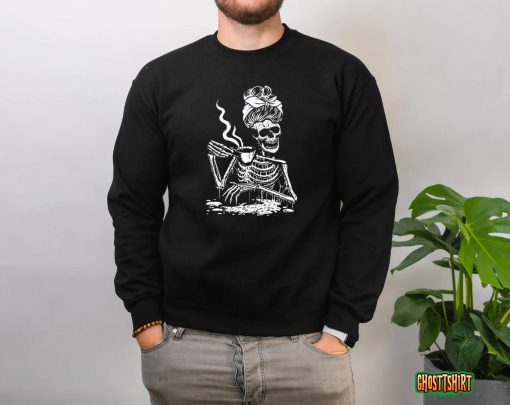 Skeleton Coffee Messy Bun – Front Design Sweatshirt