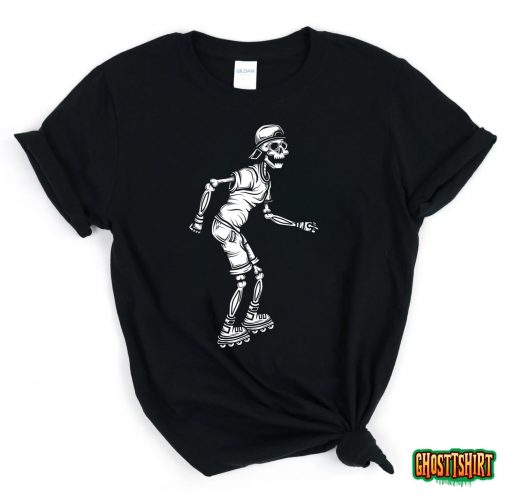 Skeleton Roller Skate Lazy Halloween Costume Skating Skater T-Shirt