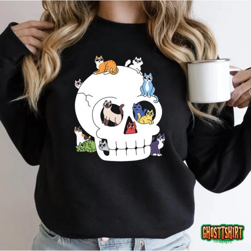 Skull Full Of Cats Funny Halloween Costume Men Women Gift T-Shirt
