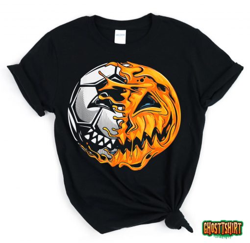 Soccer Player Halloween Pumpkin Skeleton Hallows’ Day T-Shirt