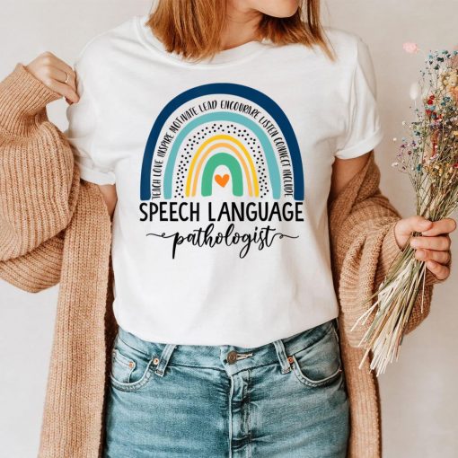 Speech Therapy Speech Language Pathologist SLP Boho Rainbow T-Shirt