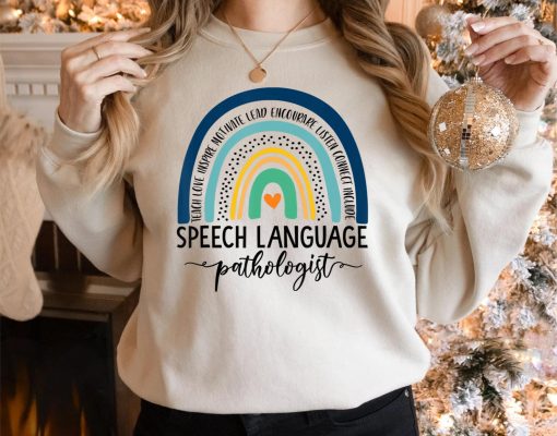 Speech Therapy Speech Language Pathologist SLP Boho Rainbow T-Shirt