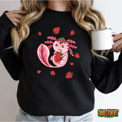 Strawberry Kawaii Axolotl Japanese Anime Manga Cottagecore T-Shirt