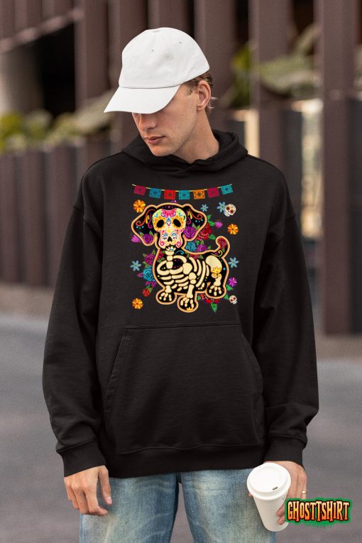 Sugar Skull Mexican Dachshund Bone Halloween Day Of Dead T-Shirt