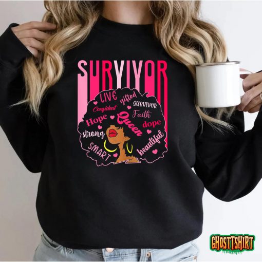 Survivor Black Women Breast Cancer Awareness Black Girl T-Shirt