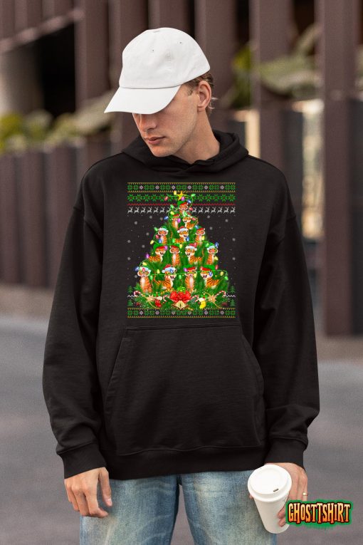 Tiger Lover Xmas Lights Ugly Tiger Christmas Tree T-Shirt