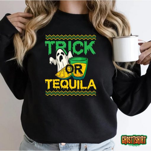 Trick Or Tequila Drunken Ghost Halloween T-Shirt