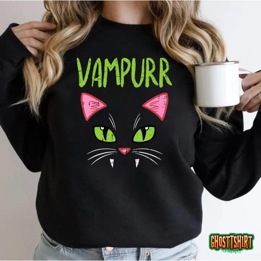 Vampurr Vampire Cat Funny Halloween Costume Women Girls T-Shirt