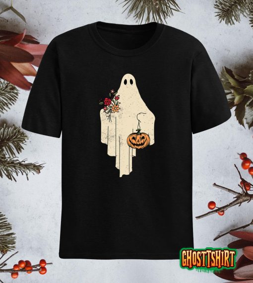 Vintage Floral Ghost Cute Halloween Costume Funny Graphic T-Shirt