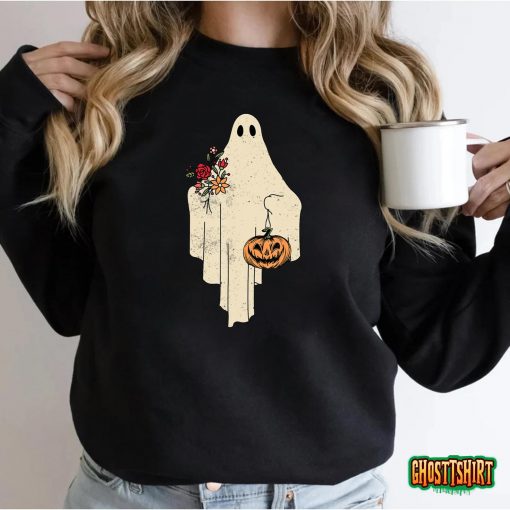 Vintage Floral Ghost Cute Halloween Costume Funny Graphic T-Shirt