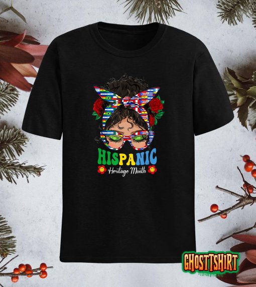 Women National Hispanic Heritage Month Hippie Messy Bun T-Shirt