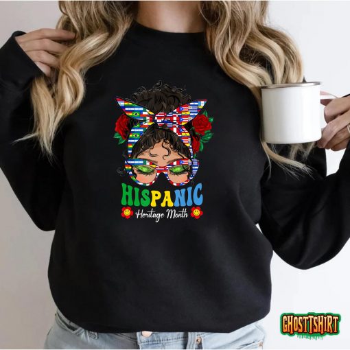 Women National Hispanic Heritage Month Hippie Messy Bun T-Shirt