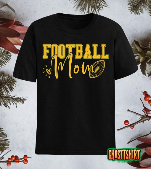 Womens Black Gold Football Mom Shirt Women Football Mother Football T-Shirt