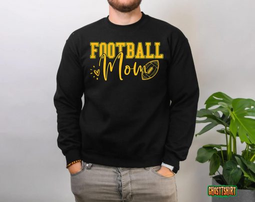 Womens Black Gold Football Mom Shirt Women Football Mother Football T-Shirt