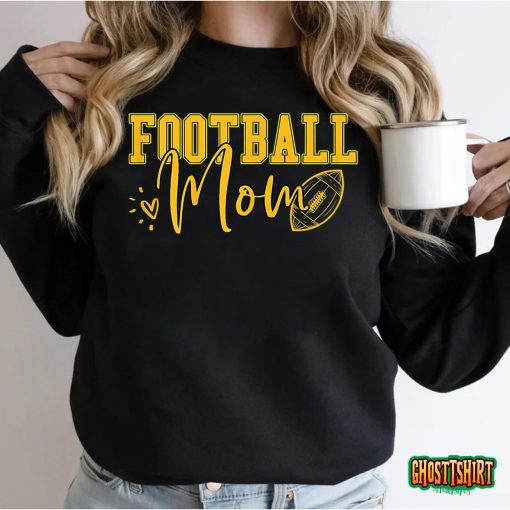 Womens Black Gold Football Mom Shirt Women Football Mother Football T-Shirt