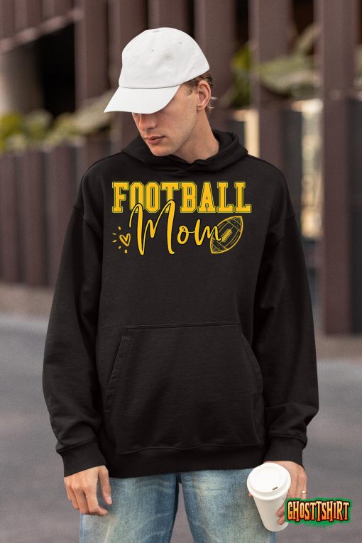 Womens Black Gold Football Mom Shirt Women Football Mother Football T-Shirt