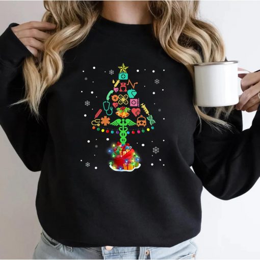 Womens Nurse Christmas Tree Medical Lights Gifts For Men Woman T-Shirt