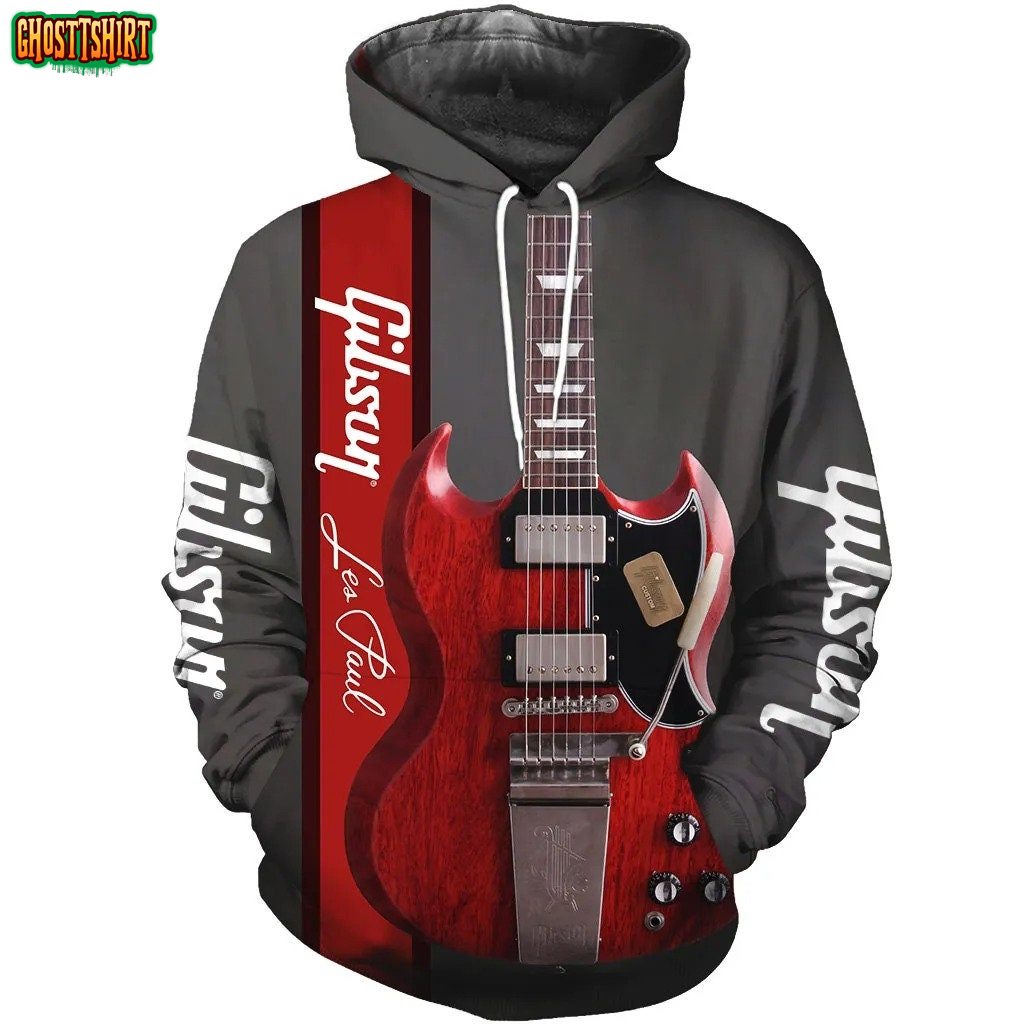 3D All Over Printed Electric Guitar Red Hoodie