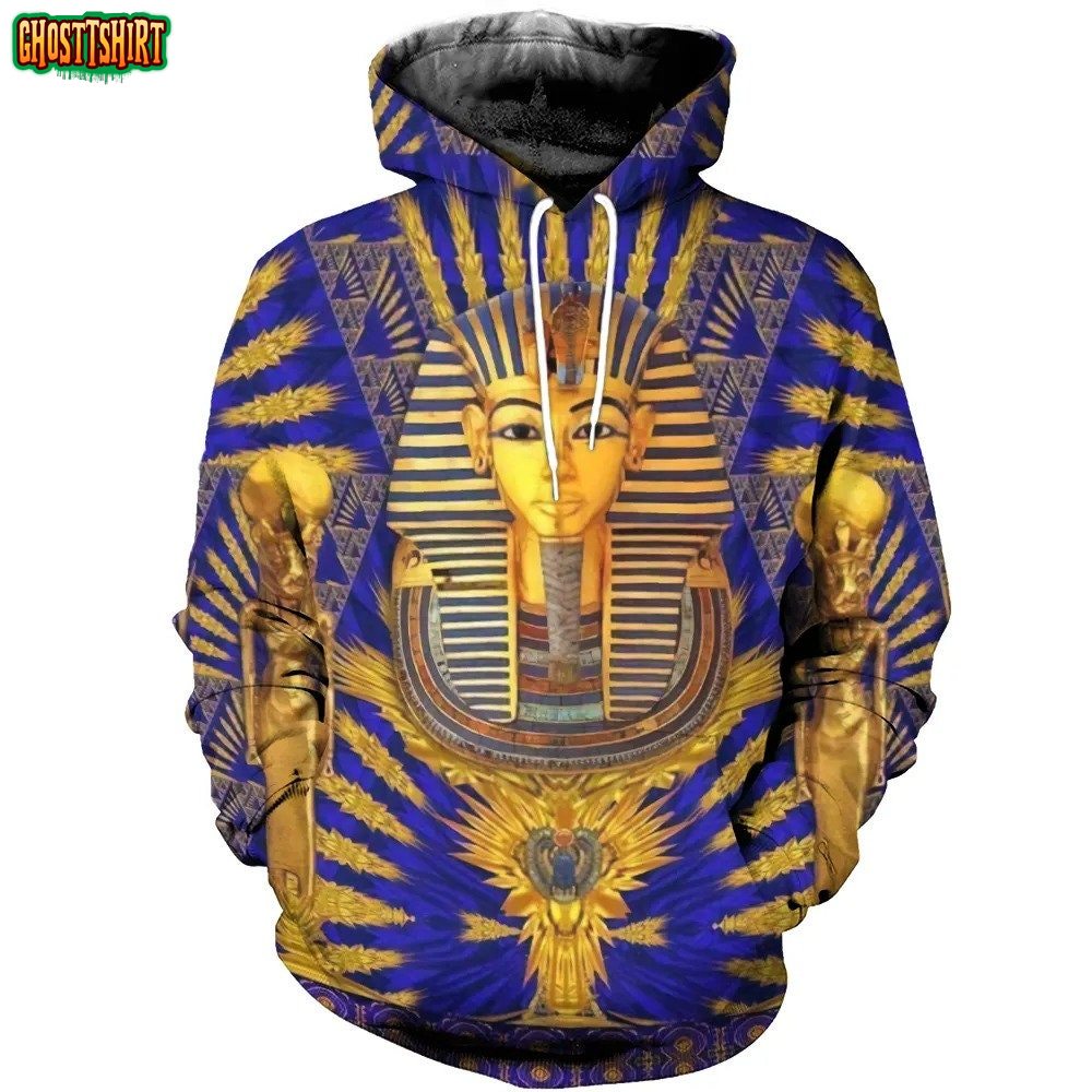 3D Printed Pharaoh Face Blue Hoodie