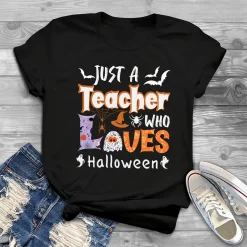 Just Teacher Who Loves Halloween Funny T-Shirt