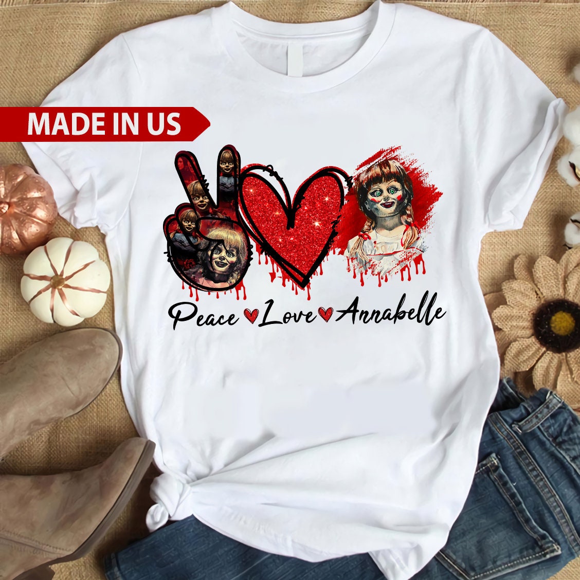 Annabelle Doll Peace Love Annabelle Horror Movie T-Shirt