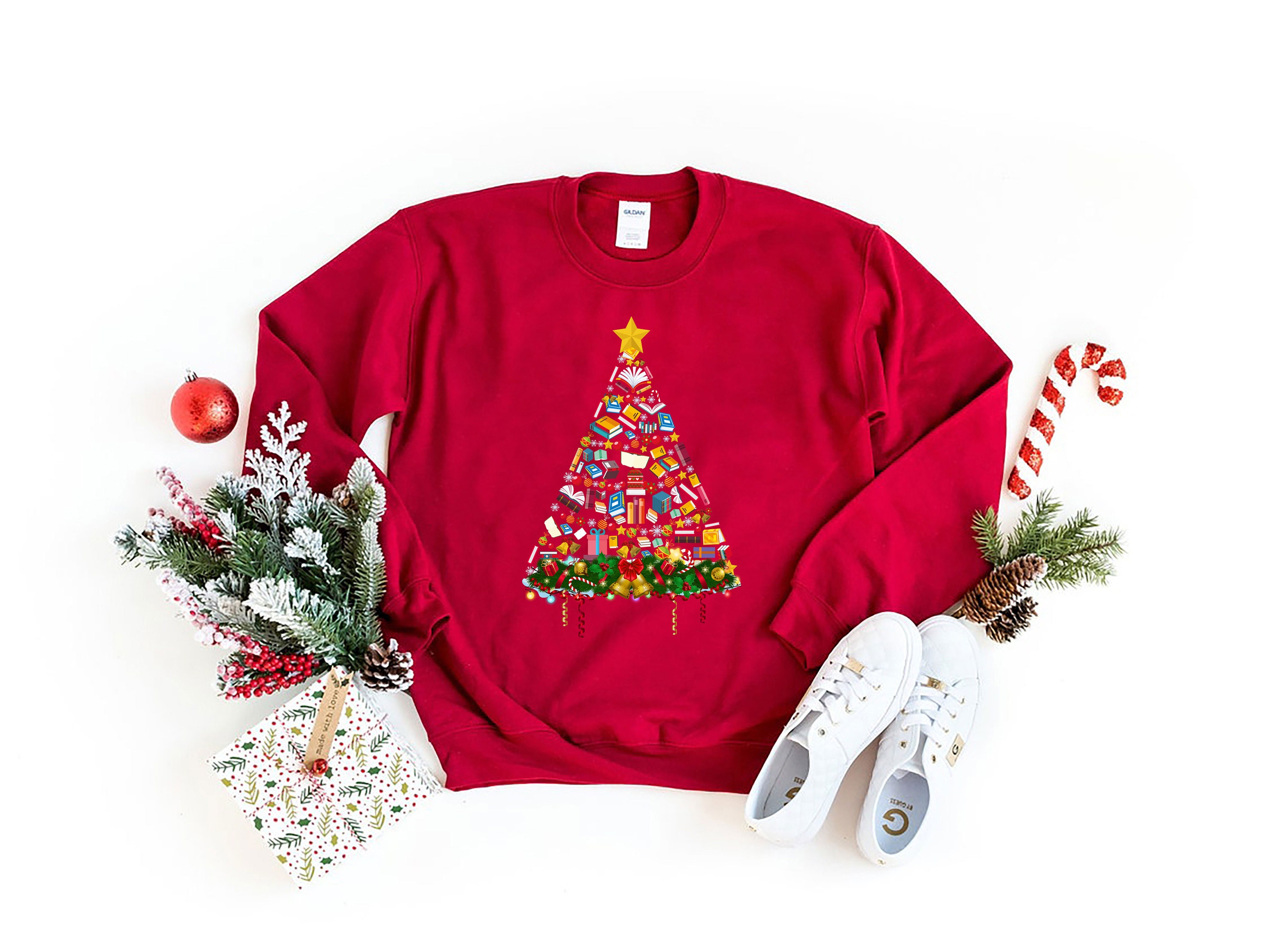 Book Lover Christmas Tree Bookworm Librarian Merry Christmas Sweatshirt