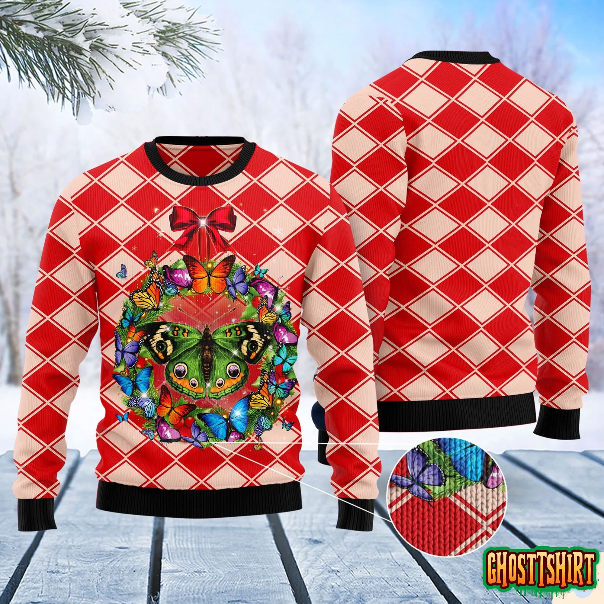 Butterfly Wreath Ugly Christmas Sweater