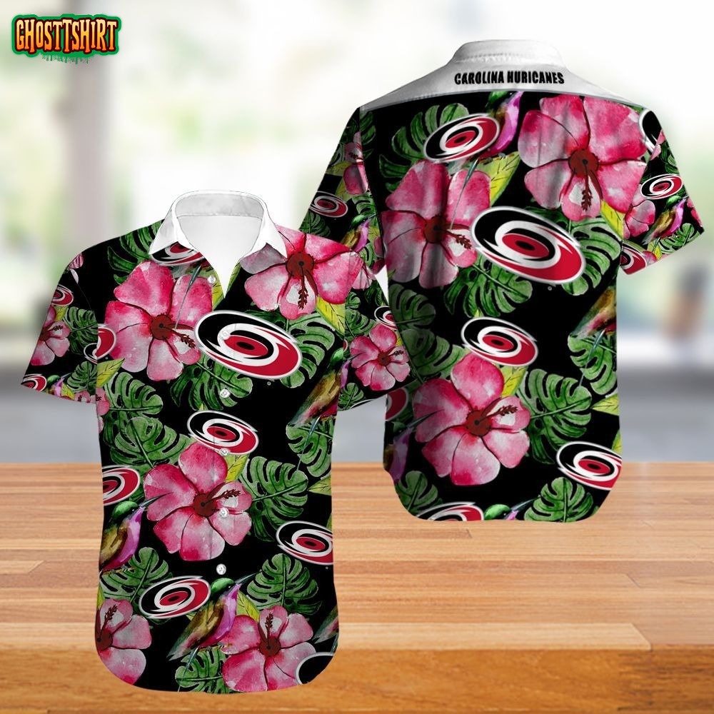 Carolina Hurricanes Hawaiian Shirt Tropical Flowers summer for fans