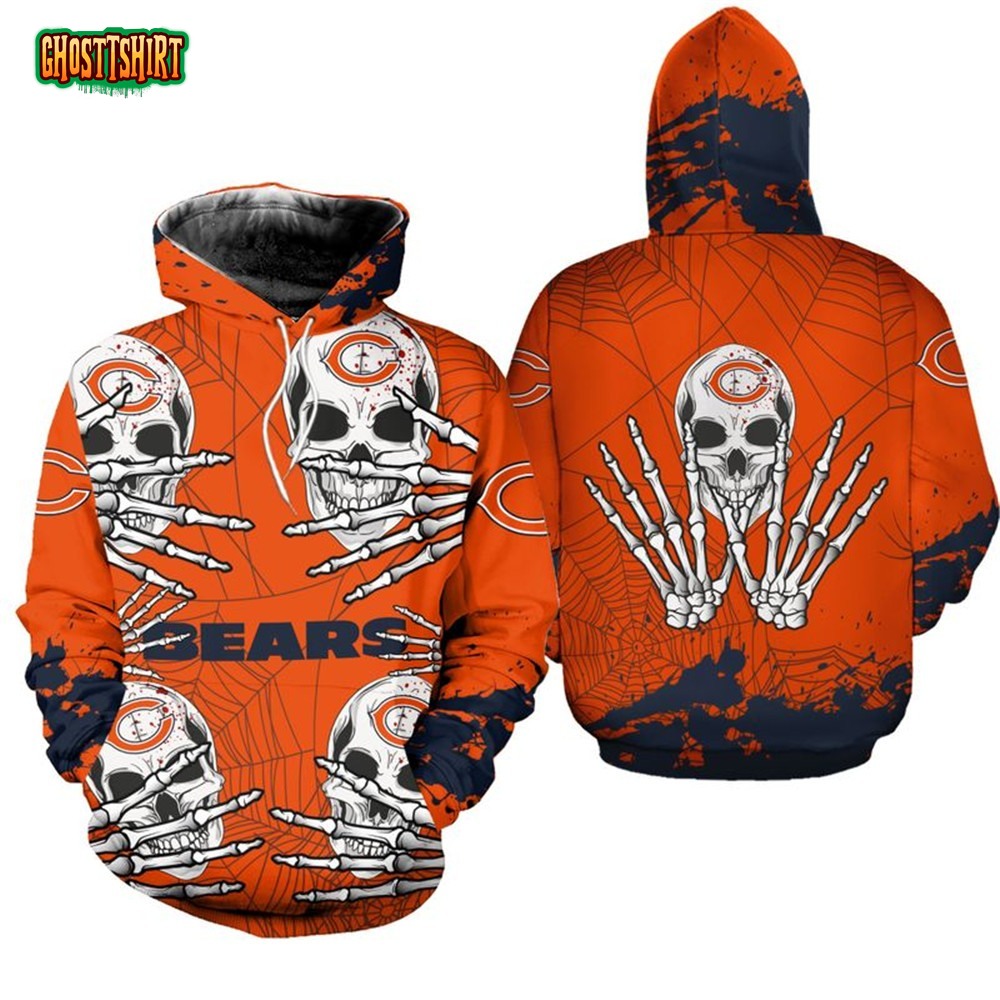 Chicago Bears zip hoodie 3D skull 