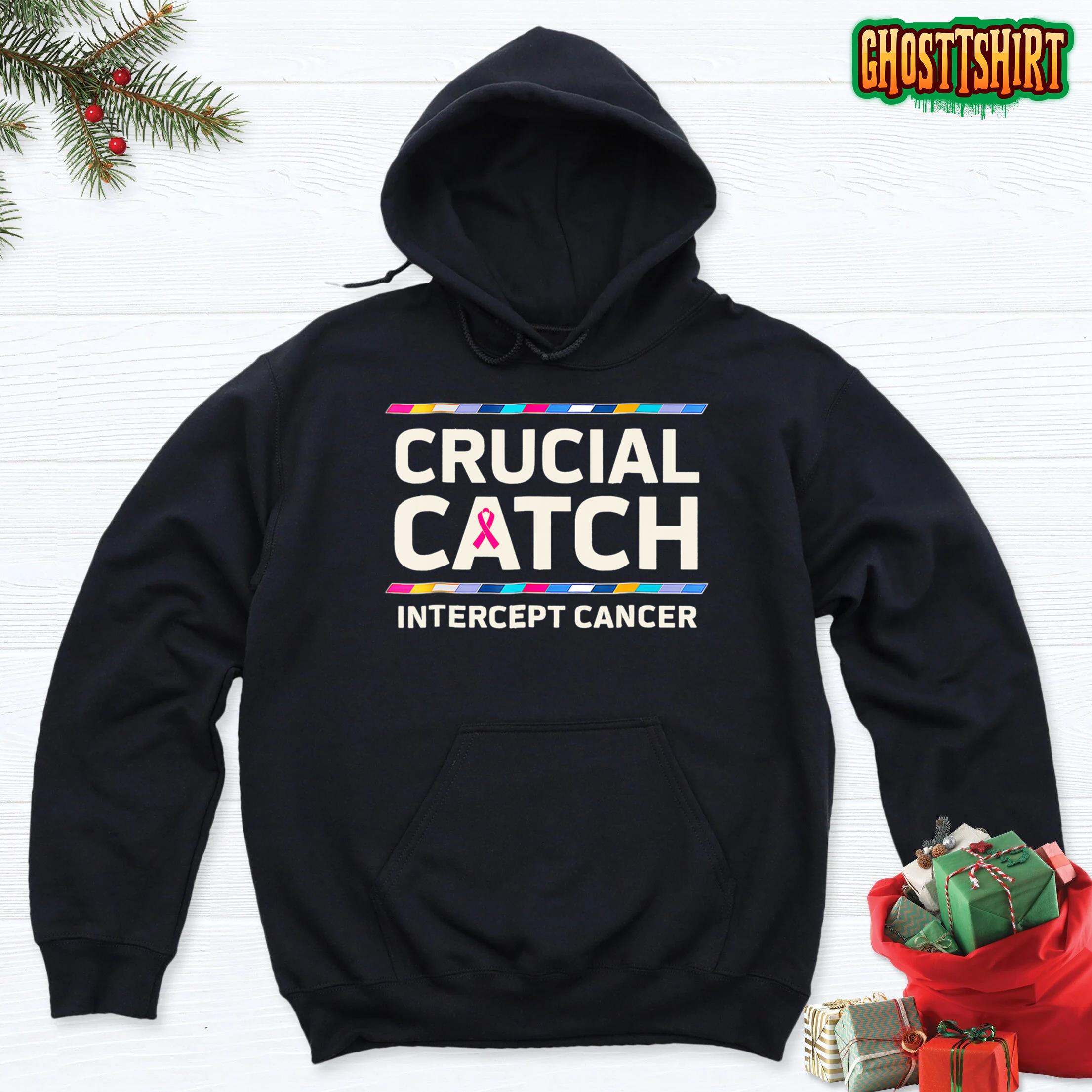 TeeShirtPalace Crucial Catch Intercept Cancer Breast Cancer Awareness Hoodie