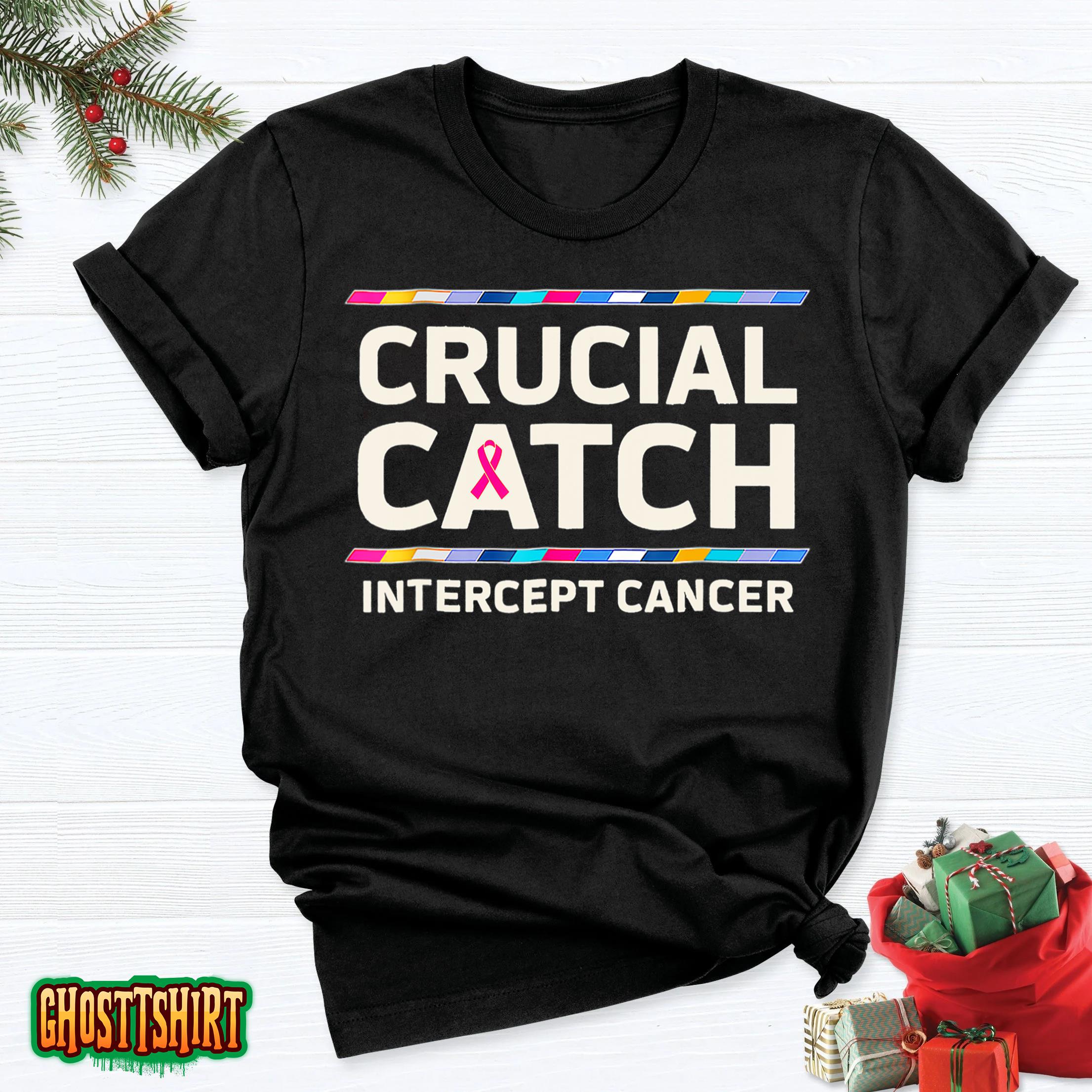 TeeShirtPalace Crucial Catch Intercept Cancer Breast Cancer Awareness Hoodie