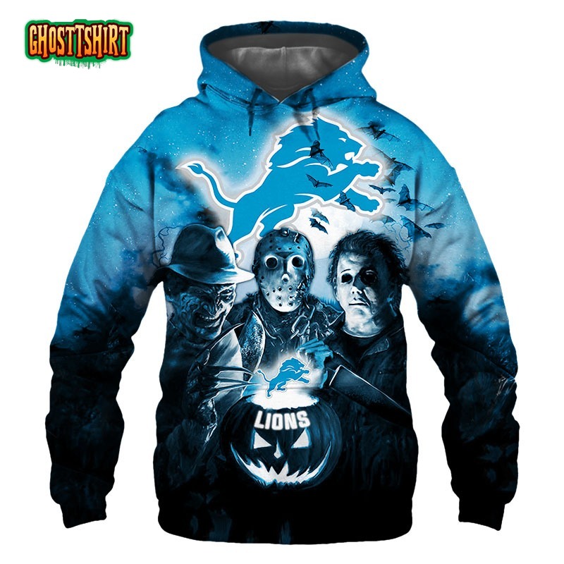 Detroit Lions Hoodie 3D Halloween Horror night gift for fans