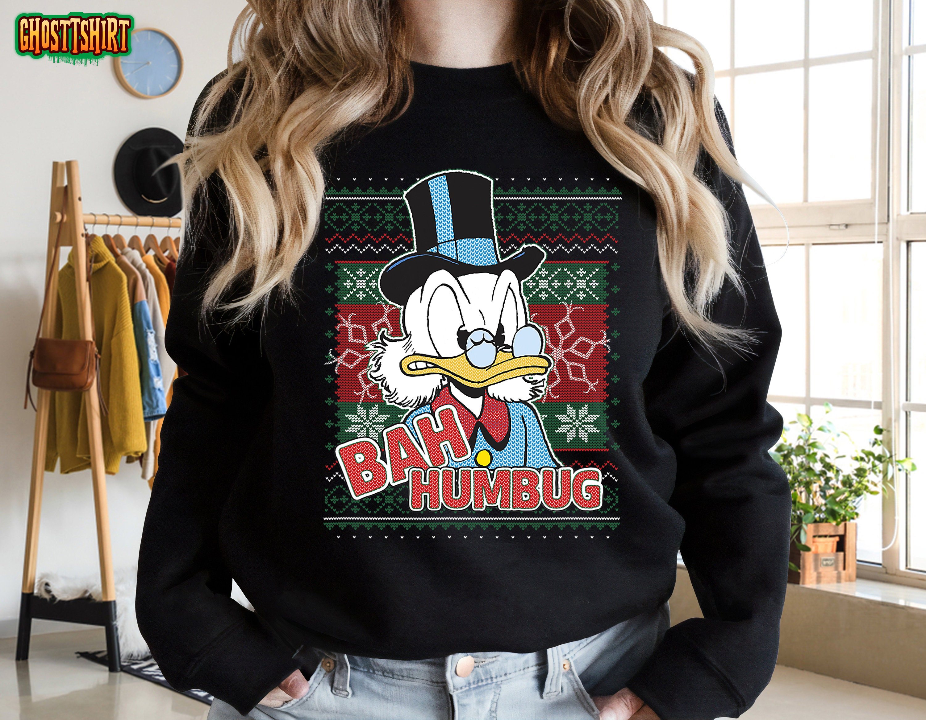 Disney Christmas Scrooge McDuck Bah Humbug Ugly Sweater Sweatshirt