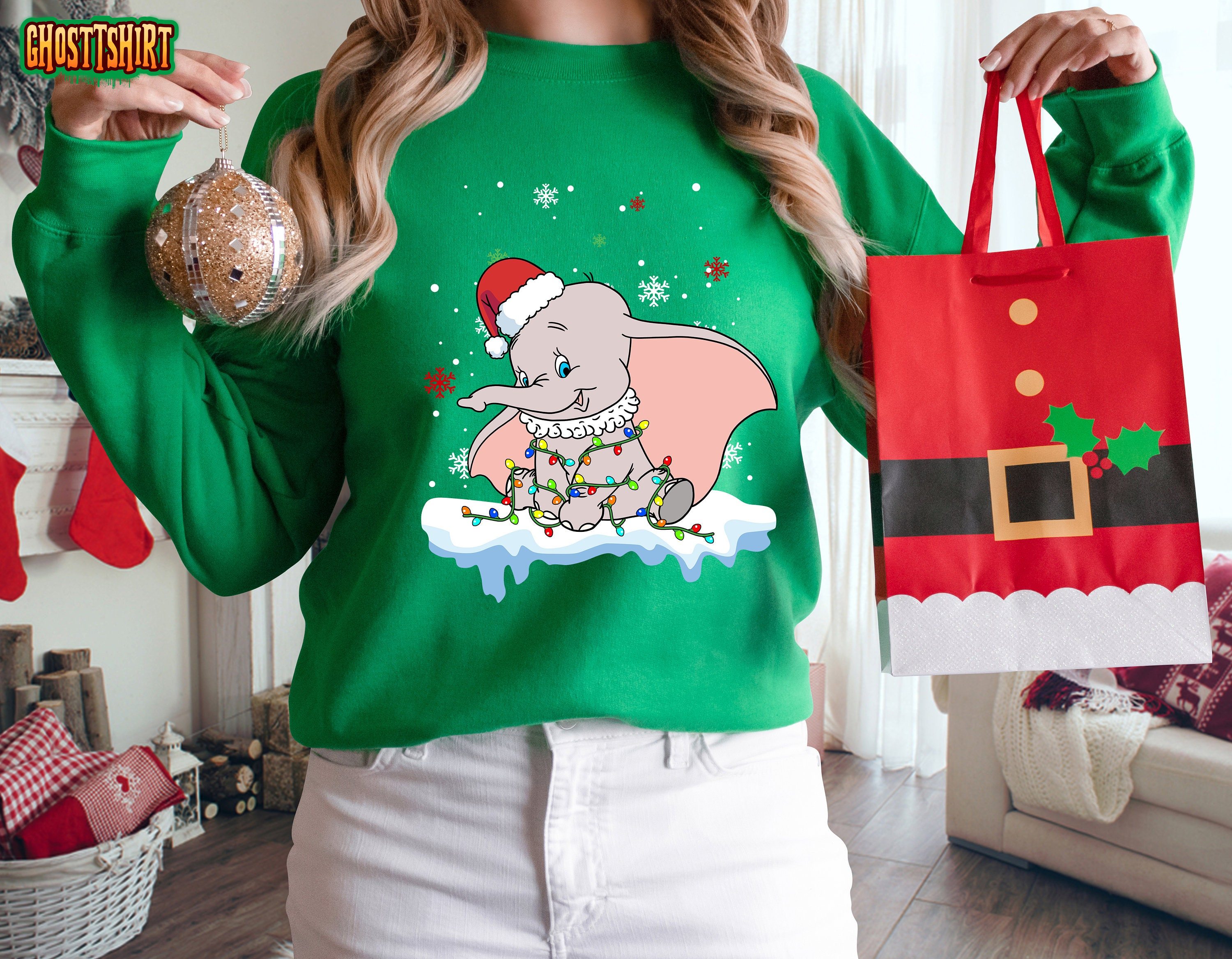 Disney Dumbo Christmas Lights Santa Costume Sweatshirt