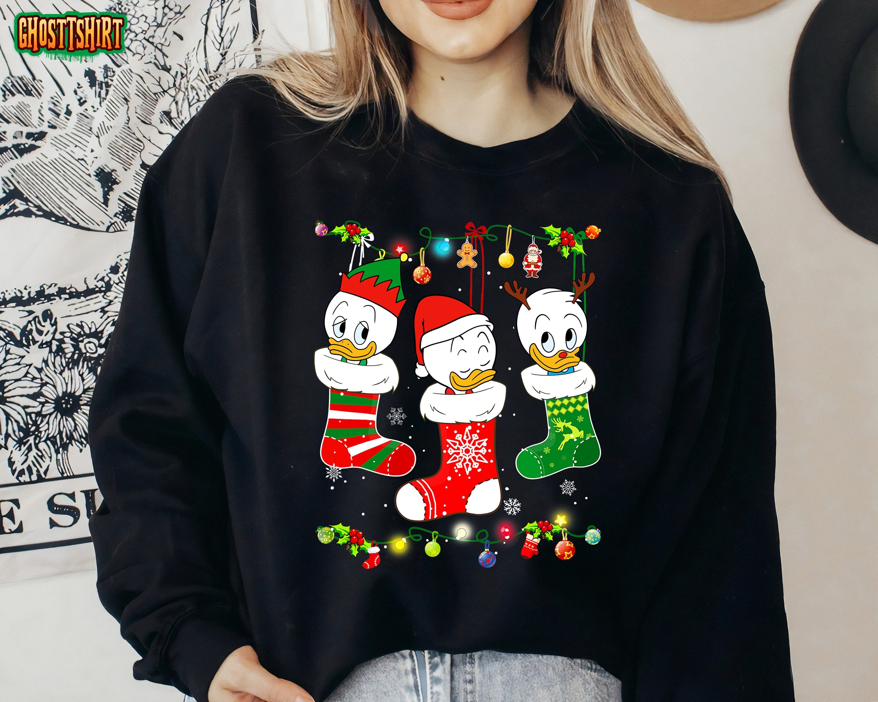 Disney Huey Dewey and Louie Christmas Socks Sweatshirt