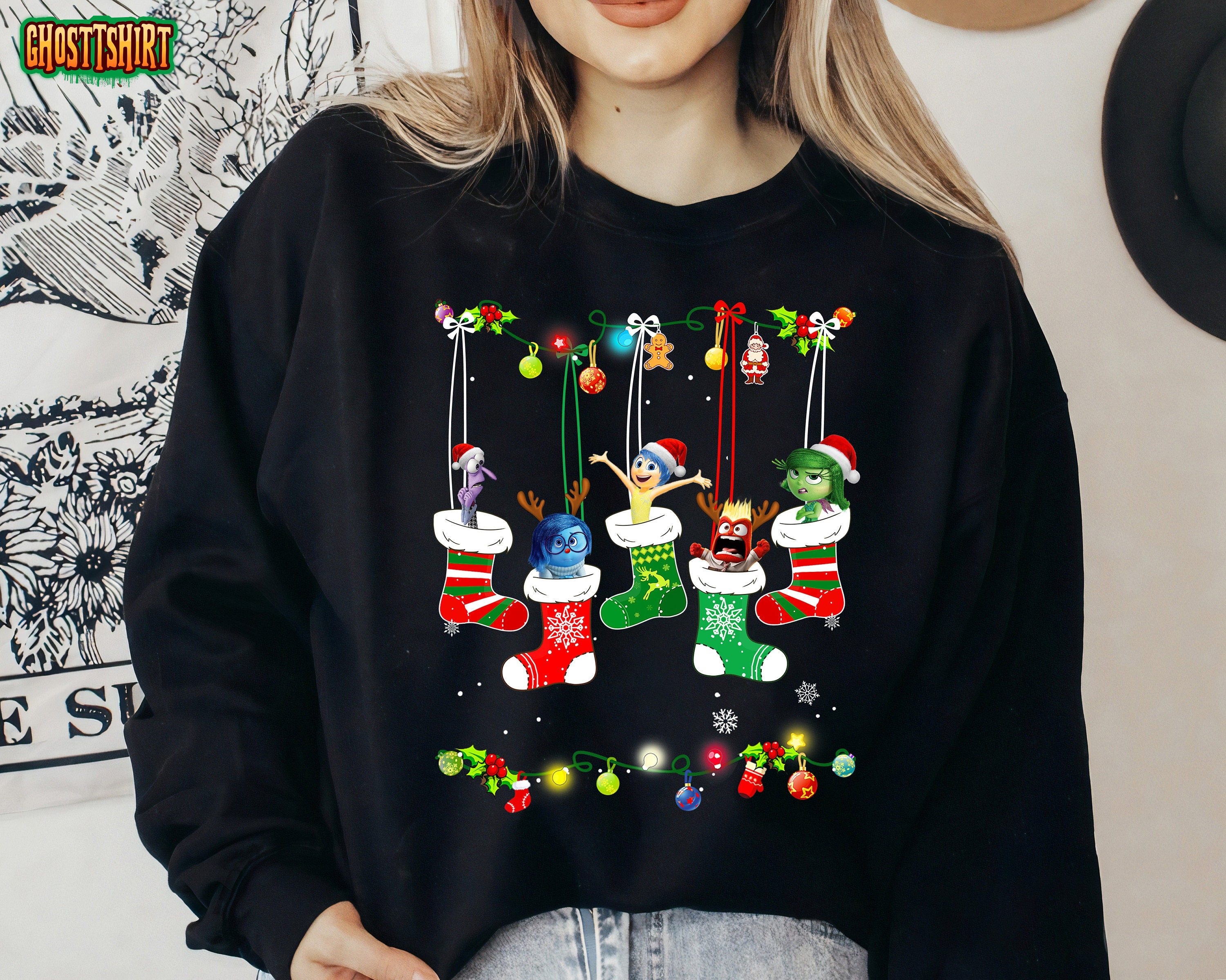 Disney Inside Out Christmas Socks Fear Anger Sadness Joy Disgust Santa Hat Christmas Sweatshirt
