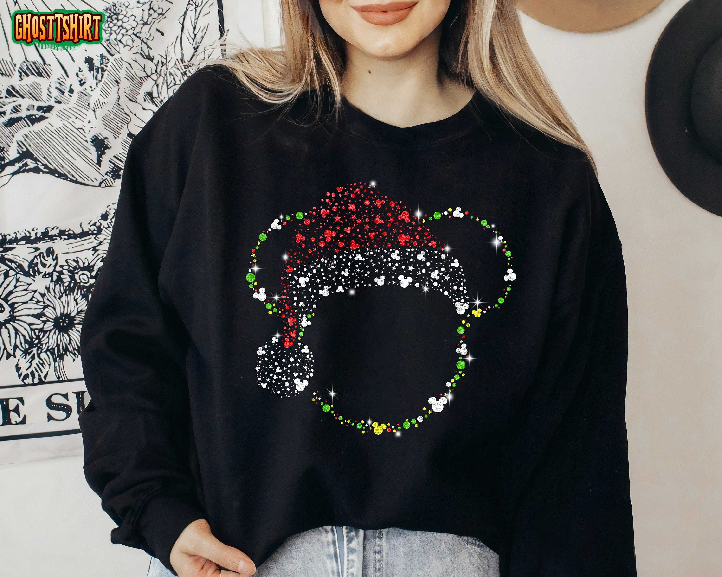 Disney Mickey Mouse and Minnie Mouse Head Christmas Bling Look Sweatshirt