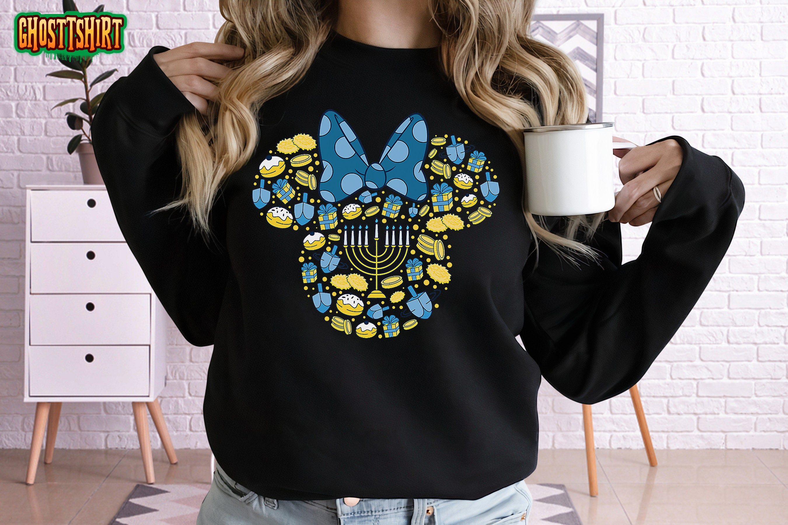 Disney Mickey Mouse and Minnie Mouse Icon Hanukkah Chanukah Dreidel Menorah Sweatshirt