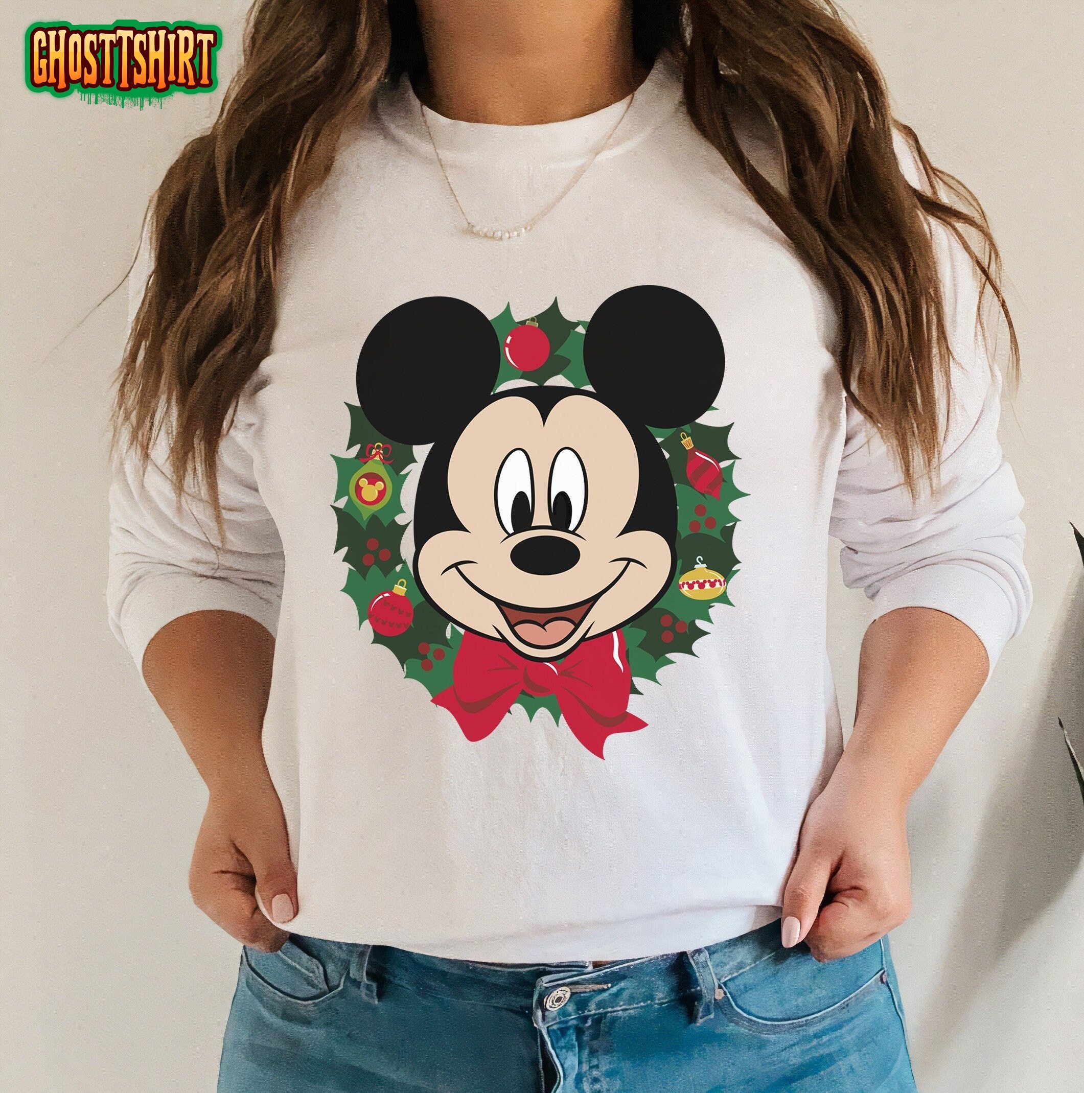 Disney Mickey Mouse Christmas Wreath Portrait Christmas Sweatshirt