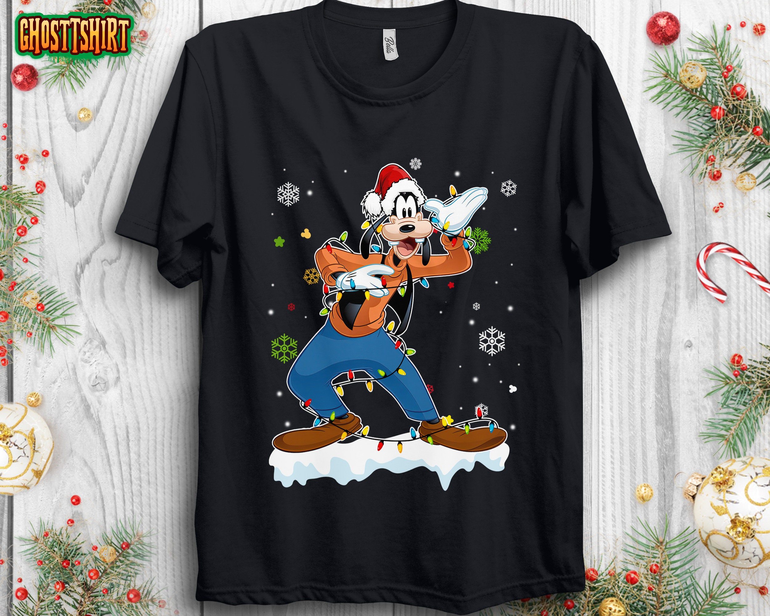 Disney Santa Goofy Snow Christmas Lights T-Shirt