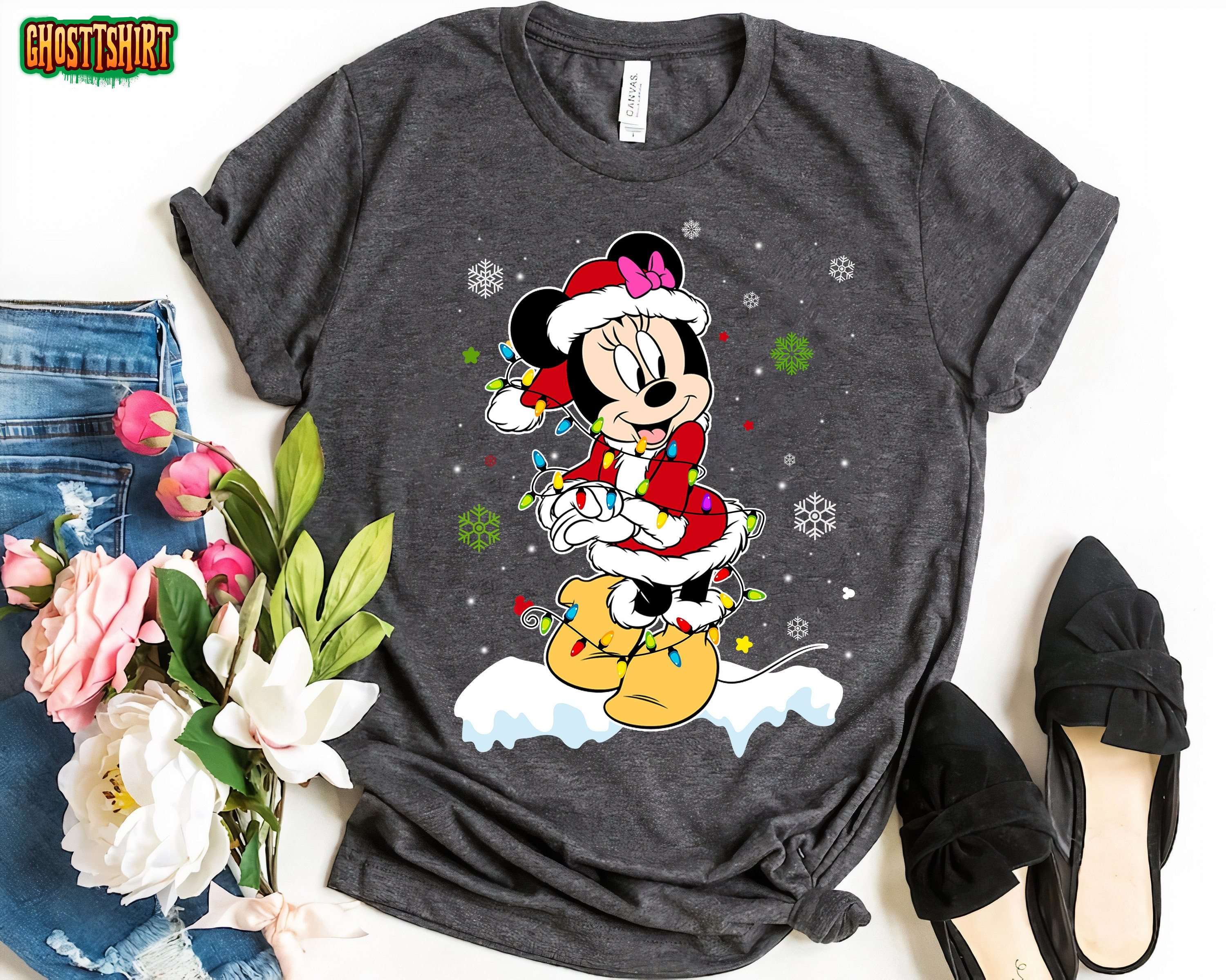 Disney Santa Minnie Mouse Christmas Lights T-Shirt