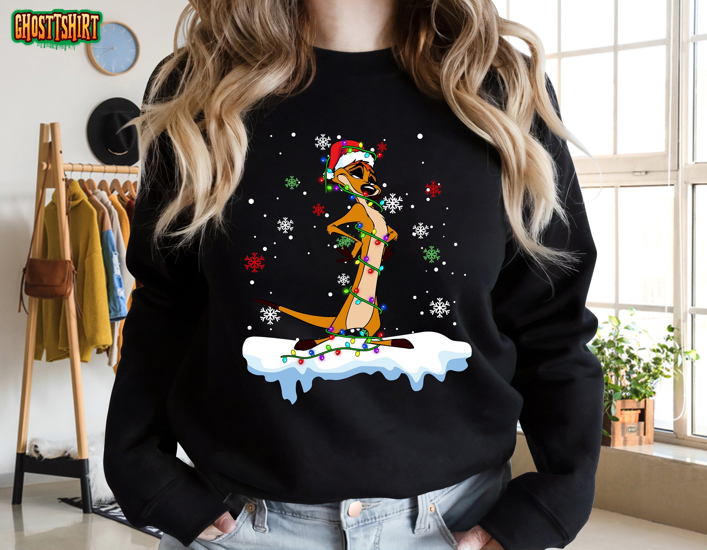 Disney The Lion King Timon Chirtsmas Light Sweatshirt