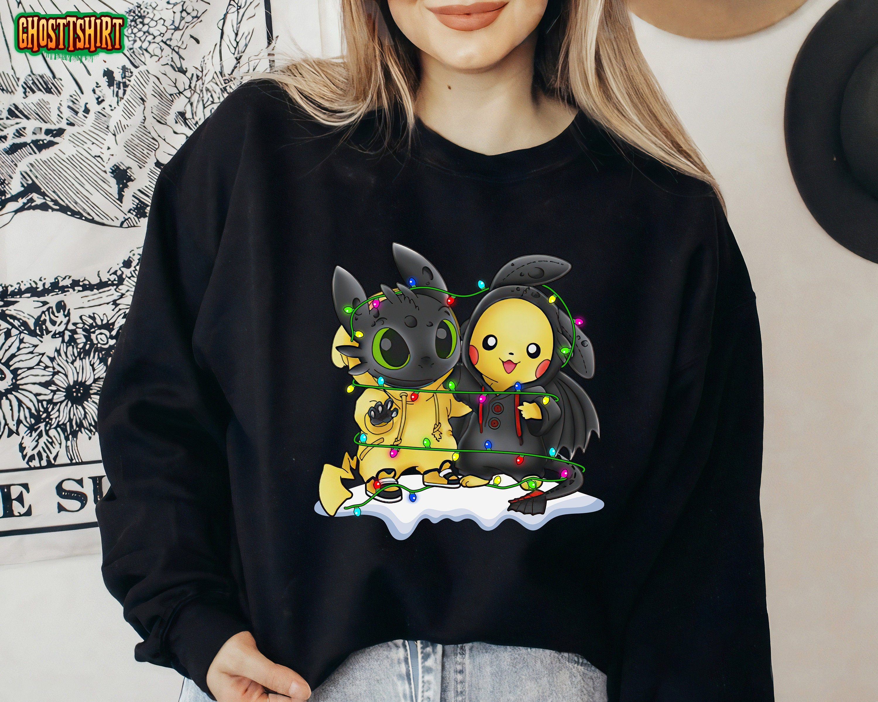 Disney Toothless Friends Christmas Lights Matching Costume Sweatshirt