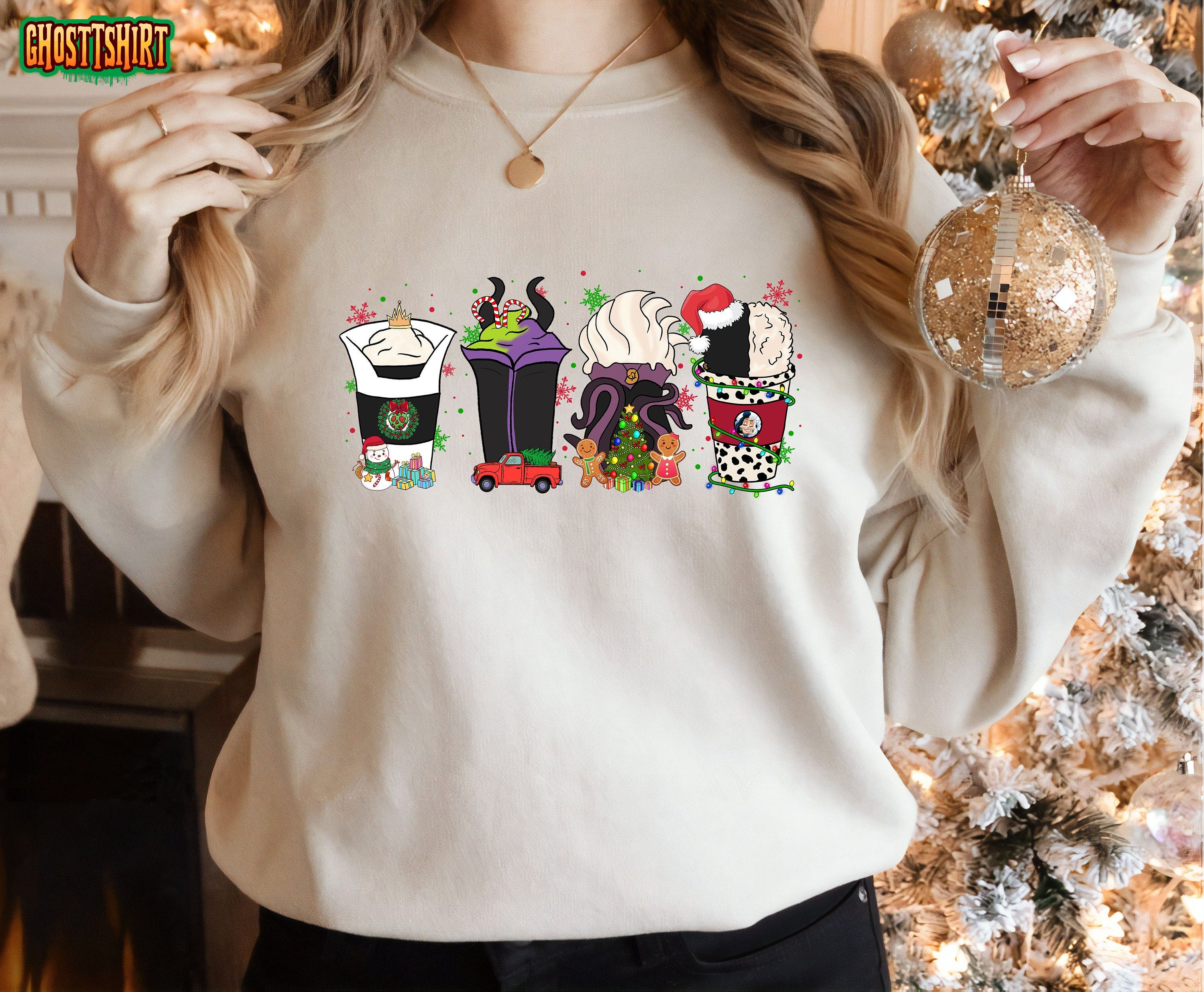 Disney Villains Christmas Maleficent Ursula Cruella Christmas Cup Drinks Cofffe Sweatshirt